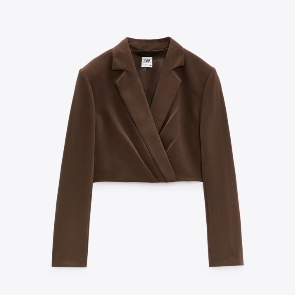 Zara Cropped Shoulder Pad Brown Blazer